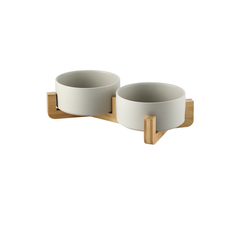 Ceramic Pet Bowls with Bamboo Frame