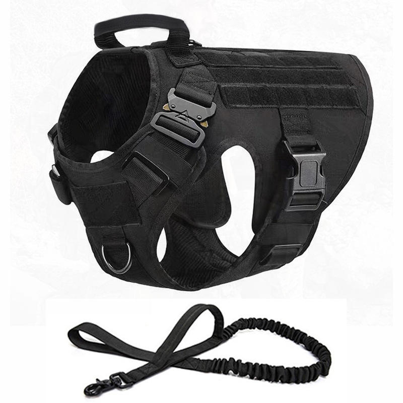Black Tactical Dog Harness with Leash